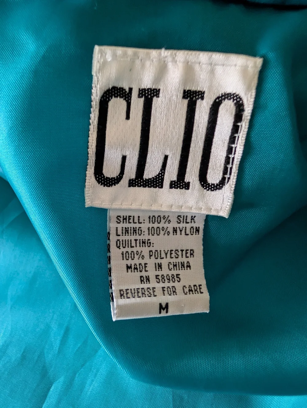 Vintage 90s Clio 100% Silk Quilted Puffer Turquoise Teal Sz M Statement Jacket